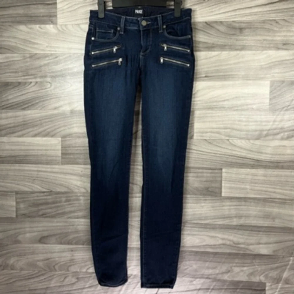 Paige Womens Slim‎ Skinny Jeans Blue Dark Wash Mid Rise Zip Pockets Denim 25